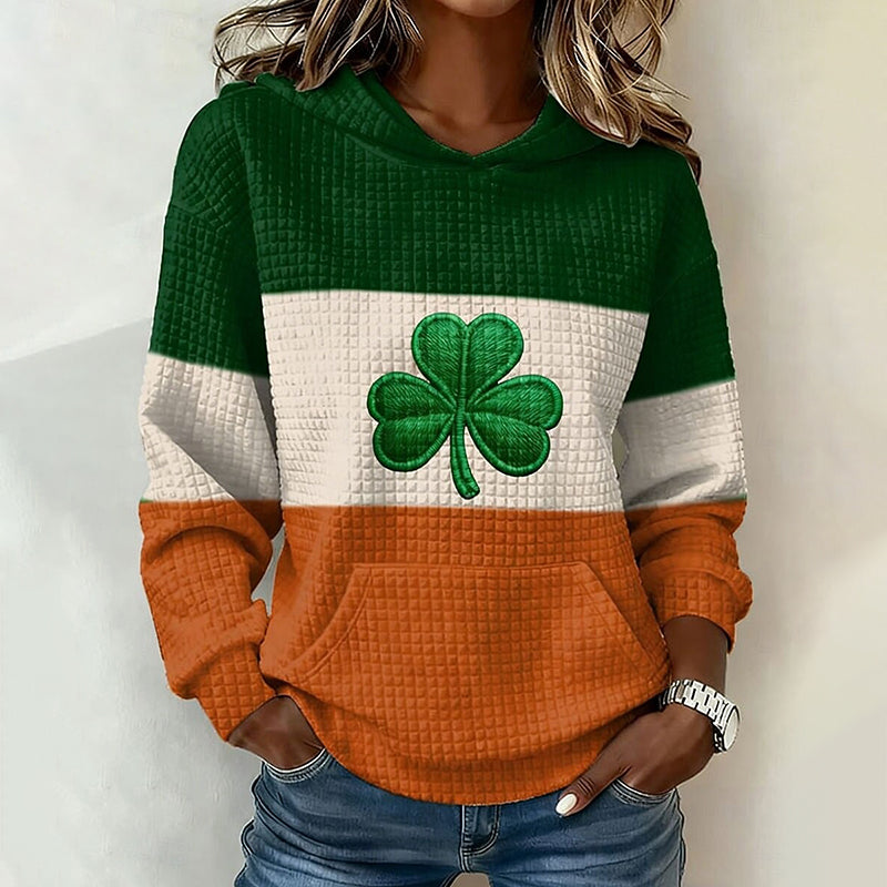 Comstylish Women's St. Patrick's Day Irish With Shamrock Waffle Color-blocked Design Hoodie