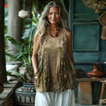 Vintage Tribal Floral Art Sleeveless Linen Blend Tank Top elevenforest