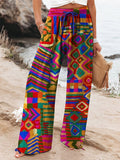 Women's Vintage Ethnic Pattern Art Printed Cotton And Linen Casual Pants