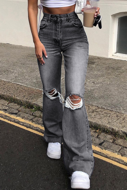 Street Ripped Make Old Boot Cut Bottoms(3 Colors)