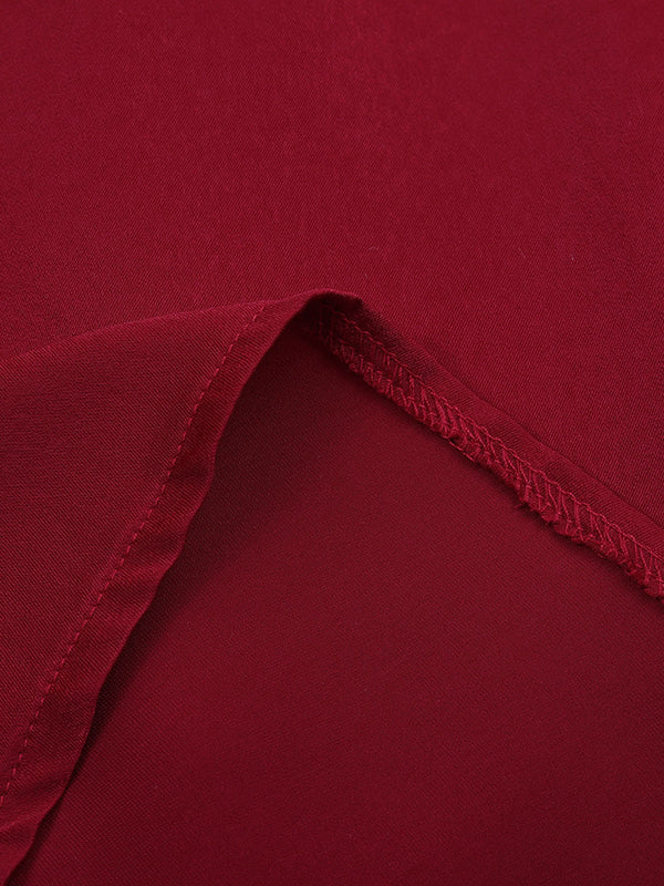 Loose Puff Sleeves Pleated Color Split-joint Stand Collar Blouses