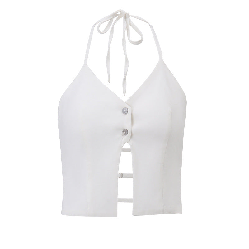 Clothing Spring Arrival Cropped Hollow Out Cutout Halter Short Camisole