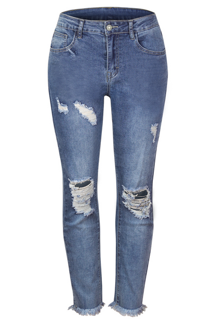 Ripped Mid Waist Skinny Denim Jeans