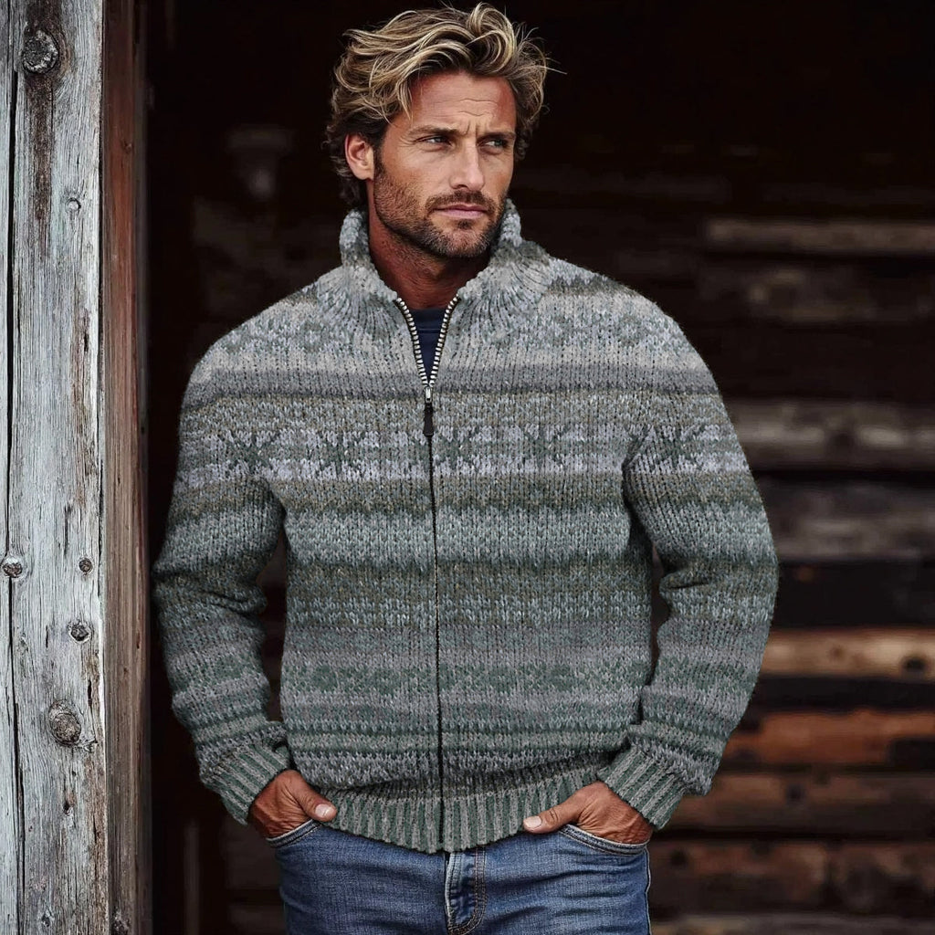 Men's Vintage Fairman Island Knit Jacquard Zip Sweater elevenforest