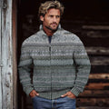 Men's Vintage Fairman Island Knit Jacquard Zip Sweater elevenforest