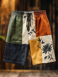 Boho Art Patchwork Fabric Men's Vintage Linen Short elevenforest