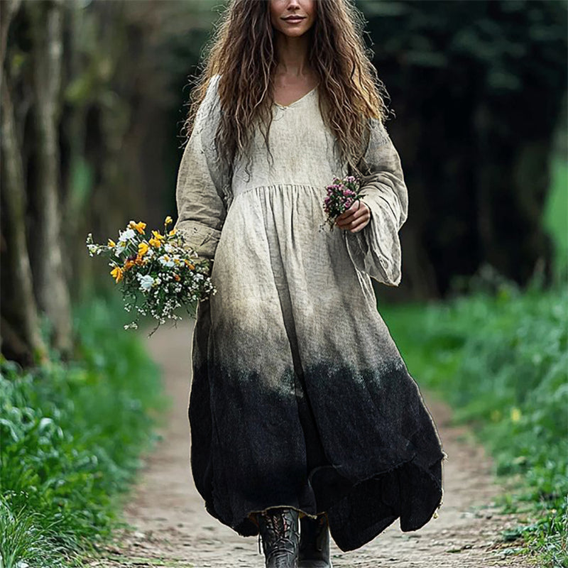 Classy Contrast Dyed Flowy Linen Maxi Dress elevenforest