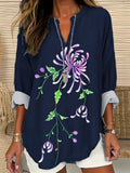 Flower Embroidery Pattern Linen Ladies Long-Sleeved Shirt elevenforest