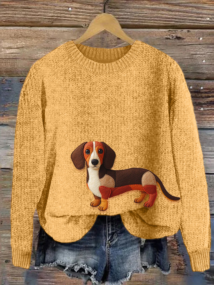 Comstylish Dachshund Dog Felt Art Cozy Knit Sweater