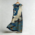 Comstylish Vintage Japanese Cranes Art Flowy Linen Midi Dress