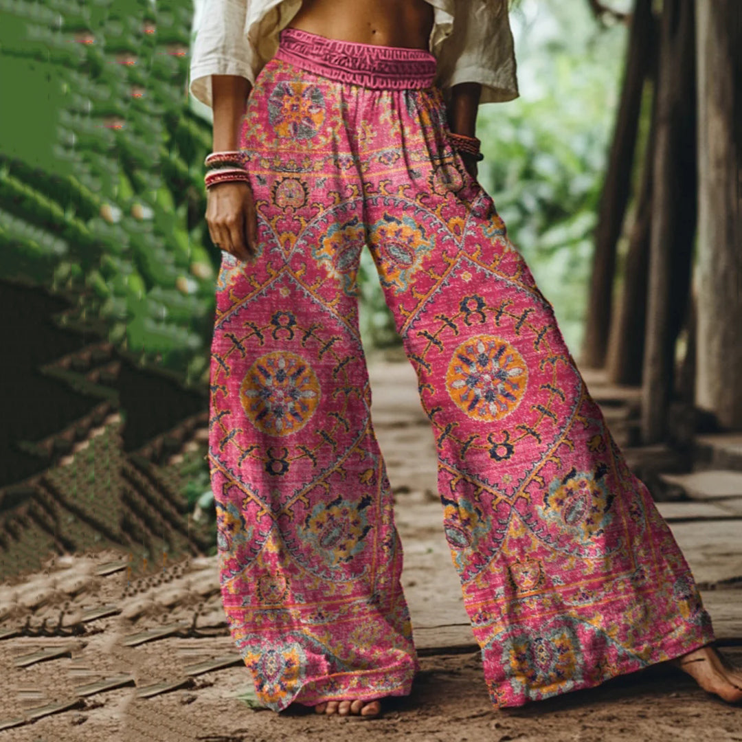 Holiday Vintage Floral Print Loose Linen Blend Pants elevenforest