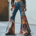 Retro Bohemian Pattern And Paisley Pattern Patchwork Flared Jeans elevenforest