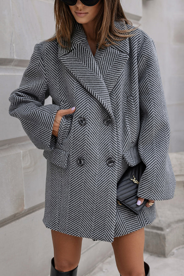 Stripe Print Lapel Pocket Coat