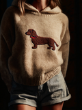 Comstylish Classic Fuzzy Dachshund Dog Felt Cozy Knit Hooded Sweater