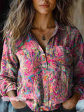 Women's Vintage Folk Floral Art Print Long Sleeve Comfortable Cotton S