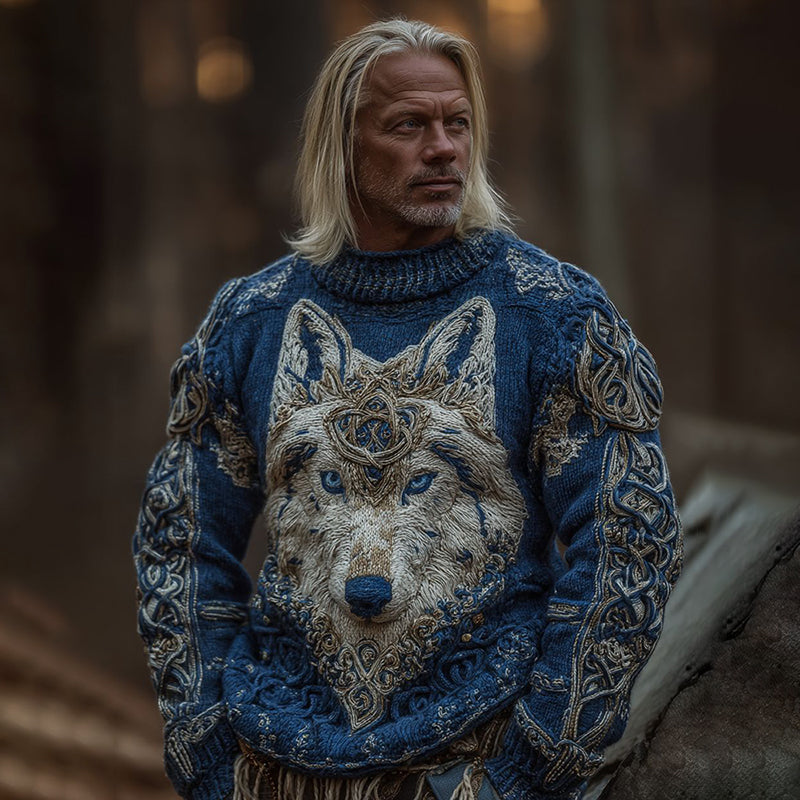 Men's Viking Wolf Knit Pullover Sweater elevenforest
