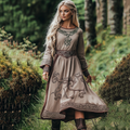 Vintage Viking Celtic Tree Of Life Basic Linen Crew Neck Dress elevenforest