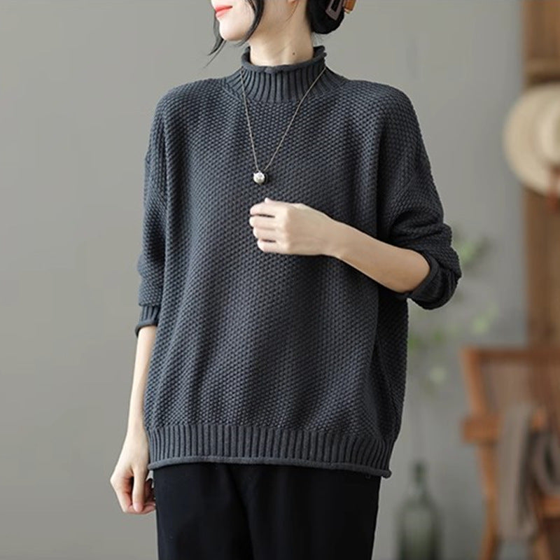 Retro Solid Color Turtleneck Long Sleeve Sweater elevenforest