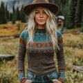 Women's Vintage Western Geometric Pattern Cozy Knit Sweater elevenforest