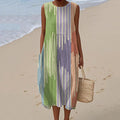 Women's Vintage Abstract Geometric Art Print Linen Tank Dress elevenforest