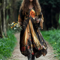 Vintage Boho Floral Art Linen Blend Maxi Dress elevenforest