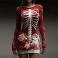Comstylish Vintage Skeleton Roses Art Crew Neck Sweater Dress