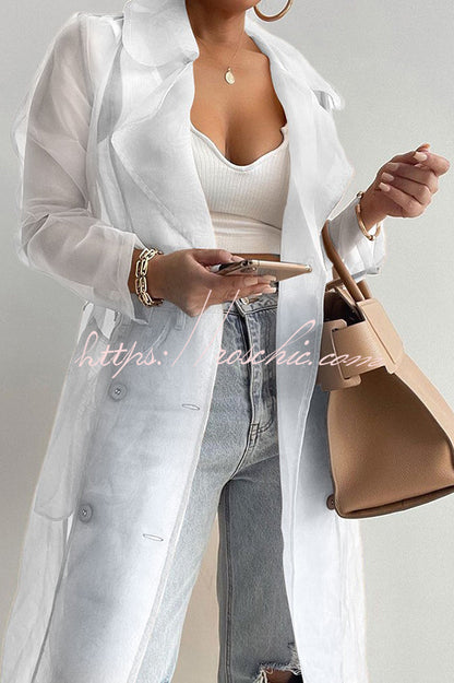 Color Patchwork Button Belt Pocket Long Sleeve Coat
