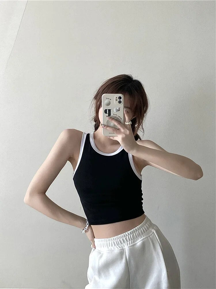 ’s Tank Top Girl T Shaped Vest With Padded Female Summer Korean New Style Slim Short Bottoming Sling Crop Top