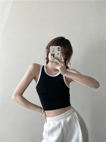 ’s Tank Top Girl T Shaped Vest With Padded Female Summer Korean New Style Slim Short Bottoming Sling Crop Top