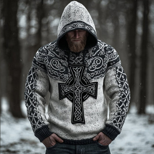 Men's Viking Style Mysterious Celtic Cross Hooded Sweater artswardrobe