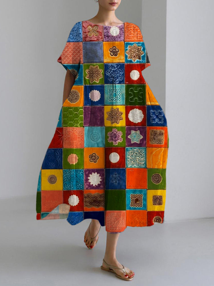 Colorful Floral Print Women's Linen Maxi Dress elevenforest