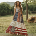 Women's Vintage Flag And Mandala Floral Print Suspender Dress elevenforest