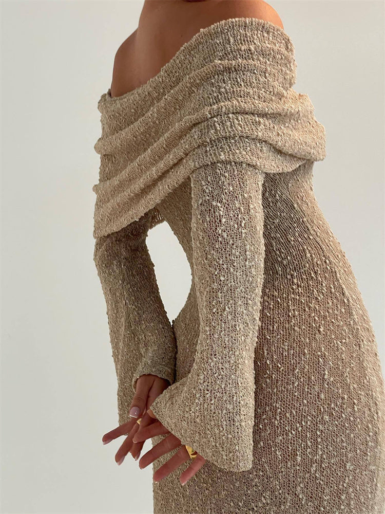 Tossy Knit Sweater Loose Maxi Dress Female Hollow Out Summer Patchwork High Waist Beach Holiday Dress Knitwear Long Dress