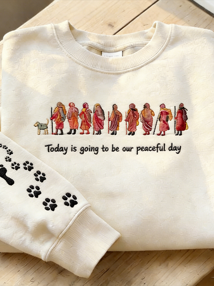 Comstylish Peaceful Day Slogan Pattern Design Round Neck Casual Sweatshirt