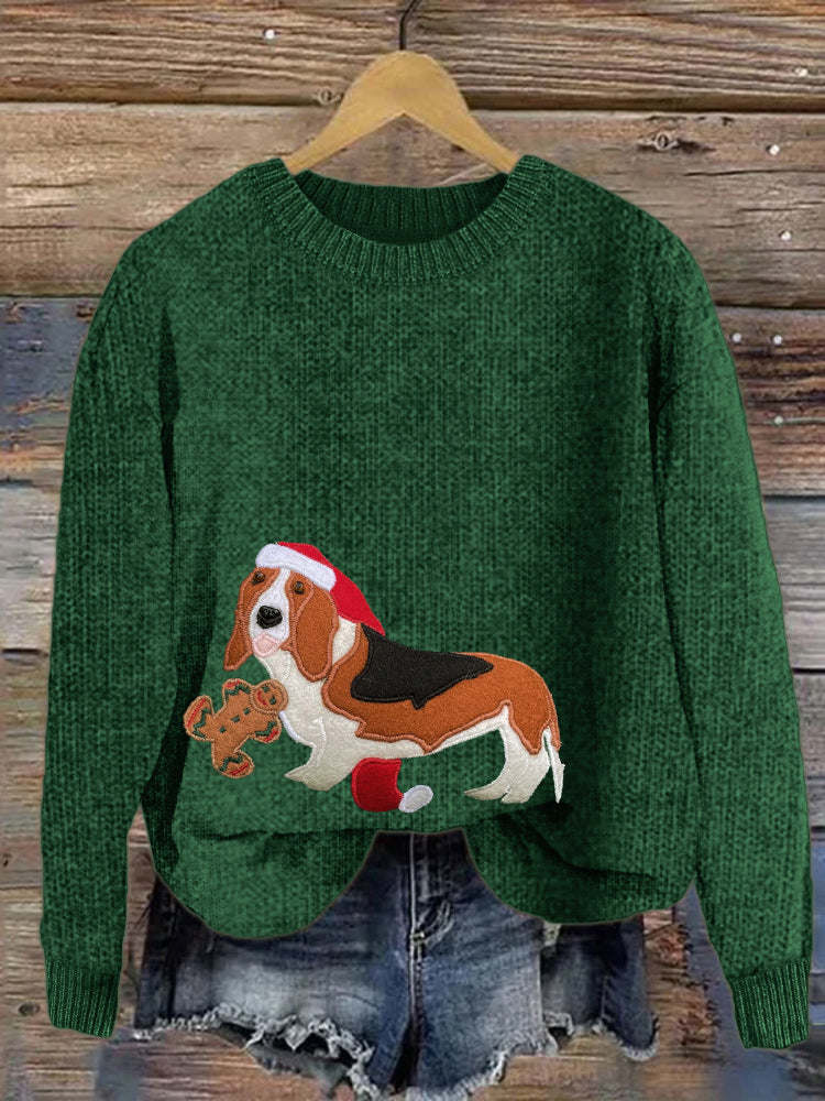 Comstylish Christmas Beagle Dog Embroidered Cozy Sweater