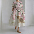 Comstylish Japanese Tree-shaded Kitten Leisure Round-neck Dress