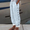 Comstylish Women's Vintage Stripe Pattern Linen Blend Casual Pants