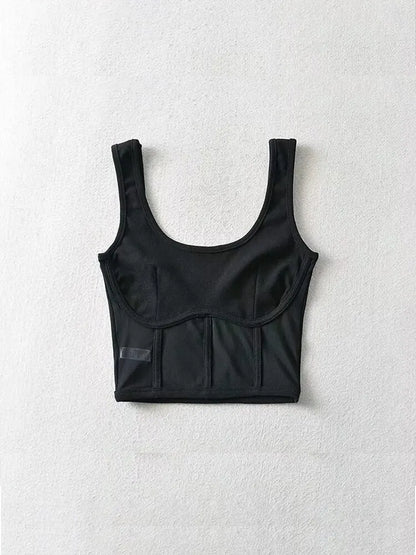 Corset Tank Top With Mesh Detail Mesh Panels Fitted Crop Top