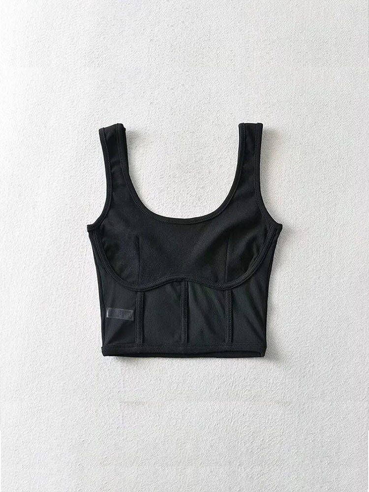 Corset Tank Top With Mesh Detail Mesh Panels Fitted Crop Top