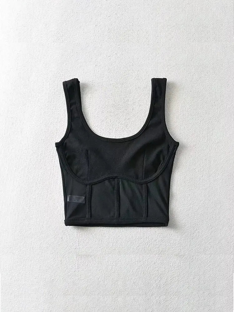 Corset Tank Top With Mesh Detail Mesh Panels Fitted Crop Top