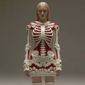 Comstylish Women's Vintage Halloween Skeleton Bones Rose Art Cozy Knit Mini Sweater Dress
