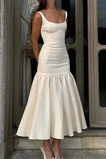 Color Ruched U Neck Vest Dresses