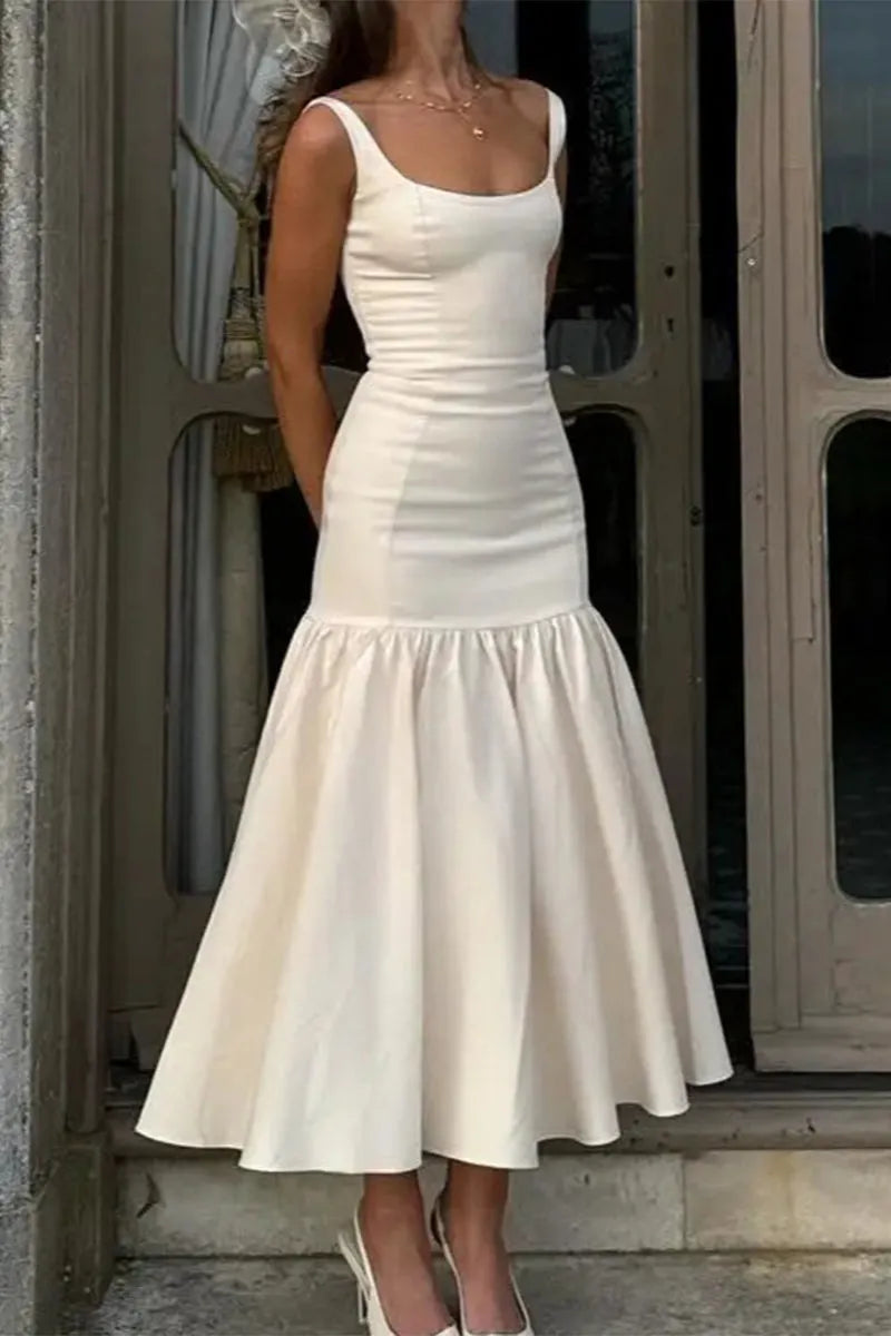 Color Ruched U Neck Vest Dresses