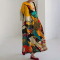 Comstylish Women's Retro Japanese Floral And Bird Art Print Midi Dress
