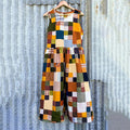 Women's Vintage Color Block Patchwork Cotton And Linen Dress elevenforest