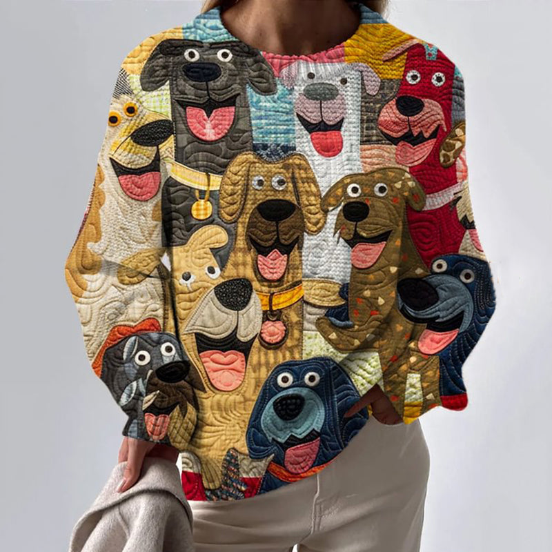 Comstylish Dog Art Print Knitted Pullover Sweater