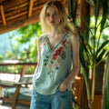 Women's Retro Boho Floral Embroidery Art Tank Top elevenforest