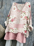 Vintage Roses Floral Patchwork Linen Tunic elevenforest