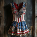 Independence Day & Sequins Floral Hand Embroidered Women's Vest Mini Dress elevenforest