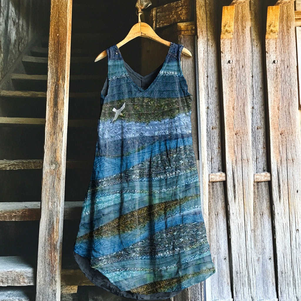 Ocean Gradient Art Art Women's Linen Tank Dress elevenforest